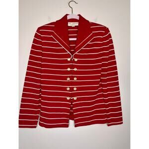 St. John Marie Gray Red White Stripes Nautical Sailor Old Money Santana Jacket 4